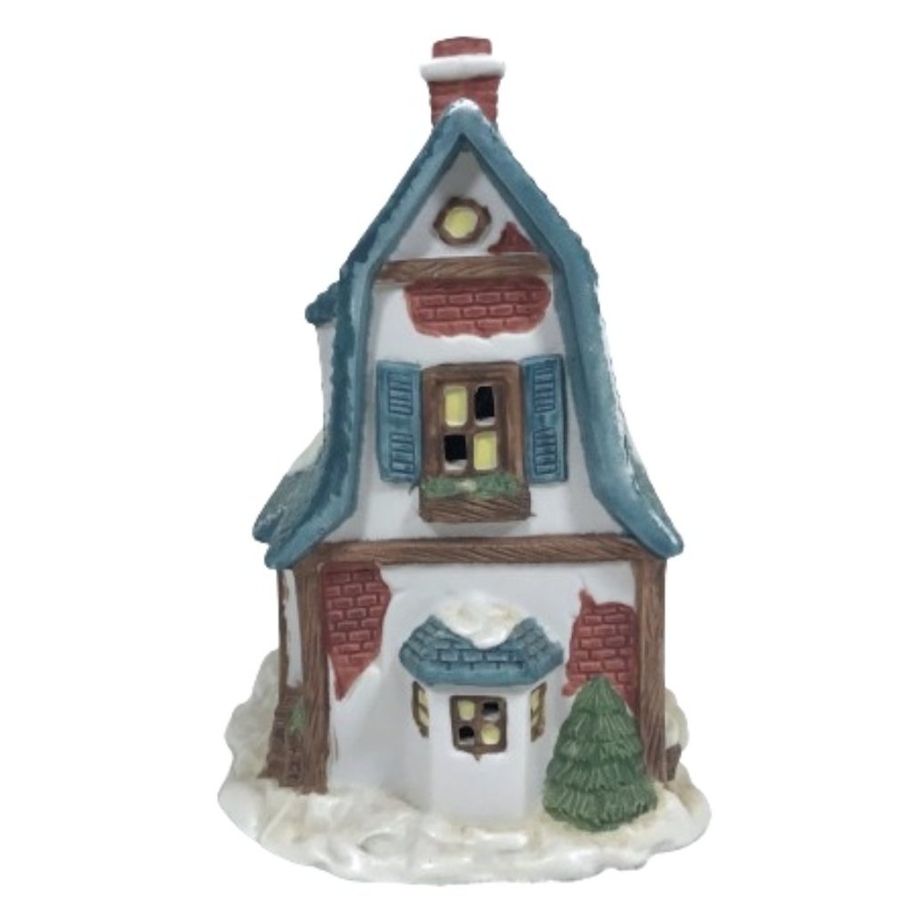 Vintage Christmas Village Display Painted Porcelain Home Light Up Dis…